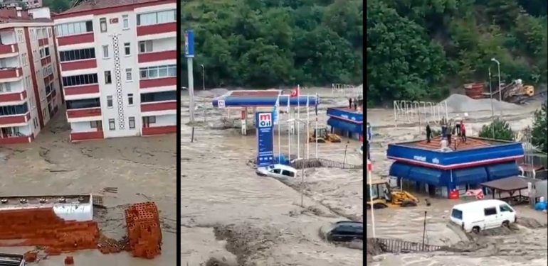 Kastamonu’nun Bozkurt ilçesinde HES barajı patladı, ilçe sular altında kaldı